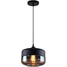 MARURY Glass Pendant Lights, LED Single Head Chandelier, Amber Glass Shade Farmhouse Hanging Lighting Fixtures, for Kitchen Island Dining Room Hallway Foyer Entryway