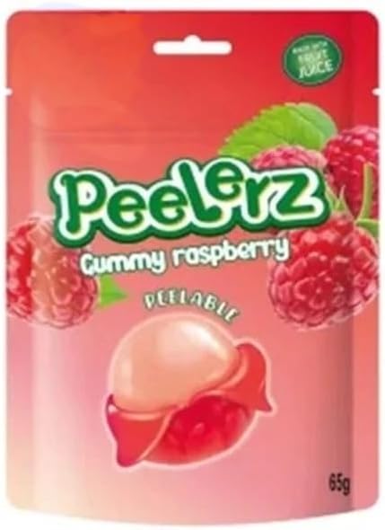 Amos Peelerzz Peelable Gummy Fruits Natural Flavoured Sweets Candy Resealable 65g (Raspberry)