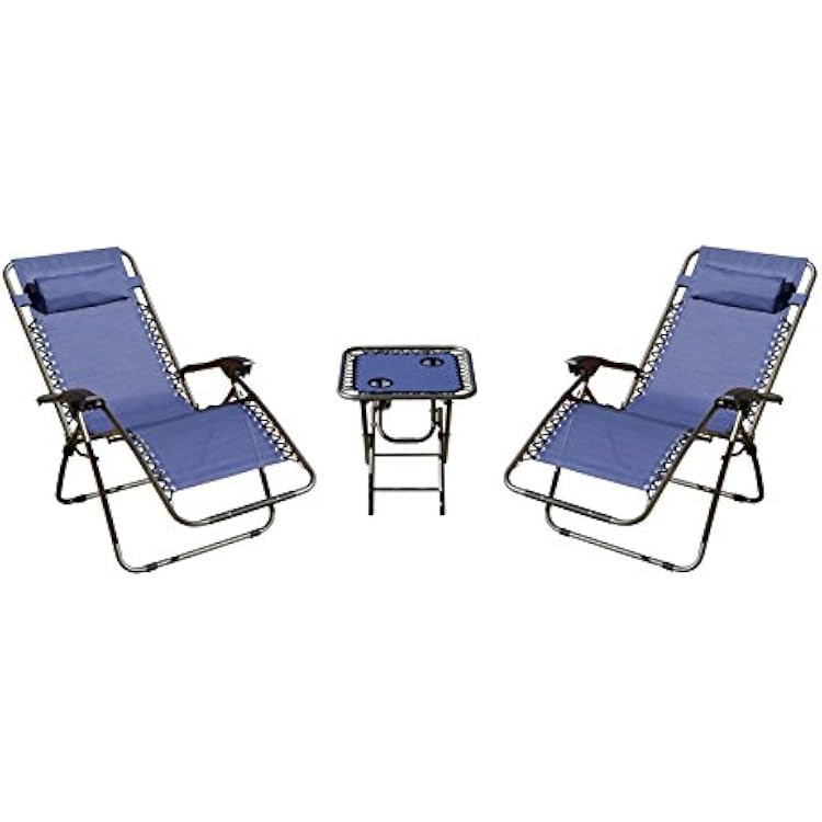 Akari 3 pcs Set Deluxe 2-Pack Zero Gravity Chairs & Folding Table wCup Holder Set 3 pcs Set Gravity-C-Blue