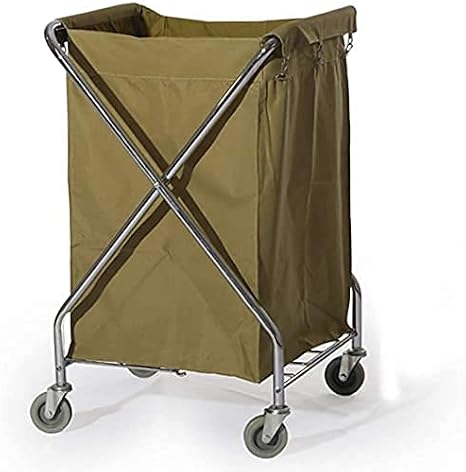 Movable Trolleys Folding Laundrys Sorter Cart Hotel Linen Basket Hamper,Green