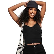 Wild Fable Women's Ace Trim Tiny Cami Tank Top (Black, Large, L)