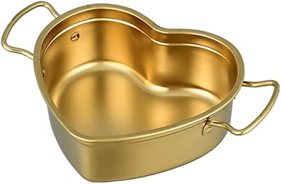 Korean Ramen Pot 8.5  7.7 Inch, UNOSCHRIM Heart Shaped 304 Stainless Steel Cooking Pot, Fast Noodle Cooker with Double Handles, Multifunctional Kitchen Cookware for Ramen, Soup or Pasta, Yellow