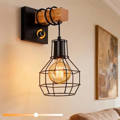 Black Wall Sconces with Dimmer ONOff Switch, Cage Wall Mount Light Fixture Industrial Farmhouse Lighting for Living Room Kitchen, C71Y215