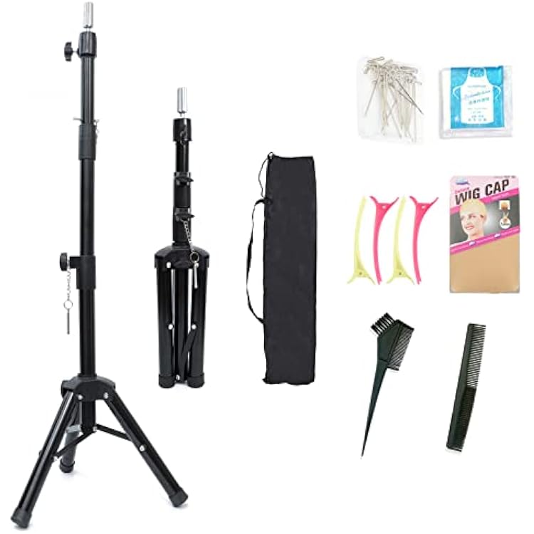 Wig Stand Tripod 55 Inch Wig Head Stand Adjustable Mannequin Head Stand Heavy Duty Wig Tripod Stand For Cosmetology Hairdressing Training Maniquins Head