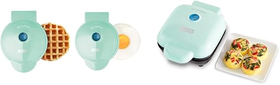 DASH Mini Maker Waffle + Griddle Maker Bundle - Aqua