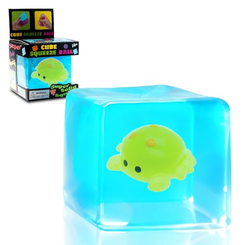Fidget Squishy Stress Cube Toys, Glow in The Dark with Cute Crab, Stress Relief Toy for Kids & Adults Holiday Presents, Gifts for Halloween and Christmas