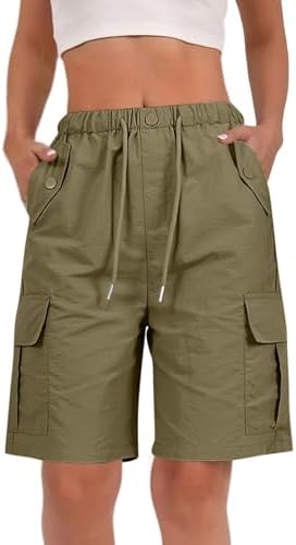 PIFAME Cargo Shorts Women,Summer High Waisted Bermuda Shorts Casual Trendy Hiking Outfits Knee Length Pant with Pockets 2025,