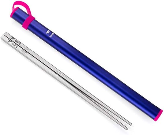 Keith Titanium Ti5633 Solid Square Handle Chopsticks with Aluminum Case (Blue)