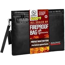 ROLOWAY Fireproof Document Bag (14.5 x 11.5 inch), 6400F Fireproof Bag with Zipper and Lock (Black)