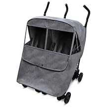 Manito Melange Twin/Double Stroller Weather Shield/Stroller Cover, Water-Repellent, Weather Protection for Rain, Snow, Wind & Cold, All Season (Black Grey)