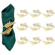 Napkin Rings 10Pcs Metal Gold Napkin Rings, Wheat Ear Shape Napkin Holder for Party, Family Dinner Wedding, Table Decorations (Gold, 10 Pcs)