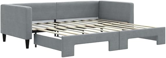 Modern Fabric Daybed with Trundle, Comfortable Foam Mattress Sleeper Sofa, Durable Upholstered Daybed Sofa, Modern Minimalist Design Couch Bed for Living Room and Bedroom