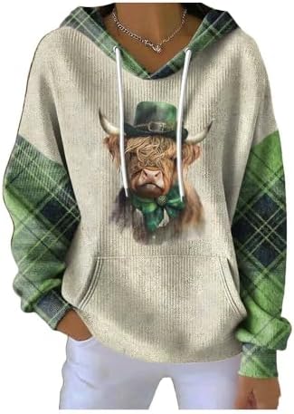 LINYUG Women's West Highland Check Casual Hooded Long Sleeve Tops Country Western Sweatshirt Highland Cow Shirt