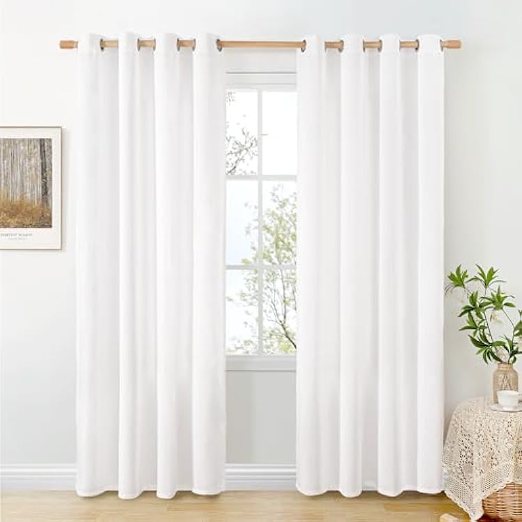 BGment Pure White Linen Curtains 84 Inch Length for Living Room, Light Filtering Drapes No See Through with Grommet Thick Semi Sheer Window Treatments for Bedroom Decor, 2 Panels, Each 52 Inch Wide