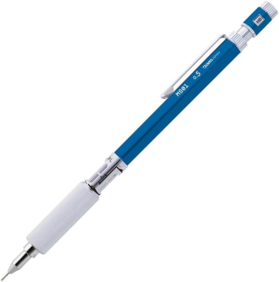OHTO MS01 Mechanical Pencil, High-Functionality All-Metal Aluminum and Brass Body Drafting Pencil, 0.5mm, Blue, MS01-SP5-BL
