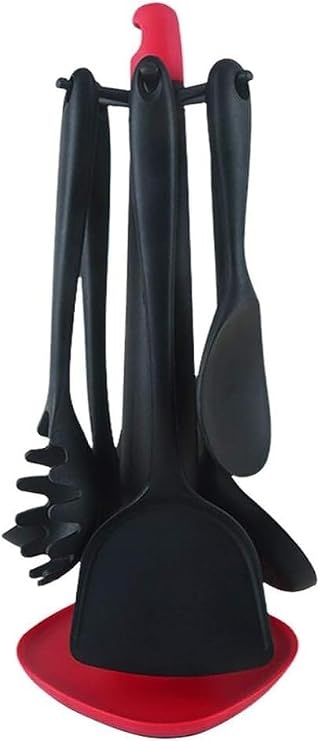 Chef Kitchen Utensils 7pcs Cooking Set Non-Stick Heat Resistan BPA-Free Silicone Tools Whisk ，Cooking Spoon(Black)