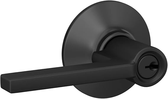 Schlage Latitude Keyed Entry Door Handle, Reversible, Matte Black | Keyed entry lever door handle with turn-button lock, Easy to install, Certified security & durability, Universal fit, 2 keys