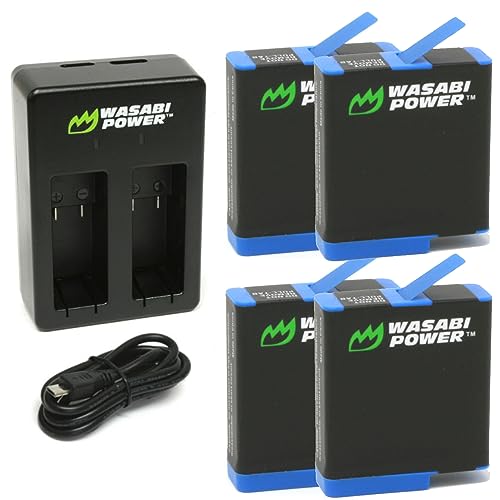 Wasabi Power HERO8 Battery 4-Pack and Dual Charger for GoPro Hero 8 Black All Features Available, Hero 7 Black, Hero 6 Black, Hero 5 Black, Hero 2018, Fully Compatible with Original