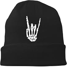 Skeleton Finger Winter Beanie for Womens Black Kint Hat, Fashion Men Beanie Hat Unisex Funny Rock Skull Caps, Lightweight Soft Beanie Hat for Running, Cycling Jogging, First Mate Skeleton