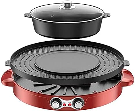 Electric Grill Indoor 2200W 2 in 1 Electric Smokeless Grill And Hot Pot, Easy To Clean BBQ & Shabu Shabu with Independent Temperature Control, 3.6L Large Capacity for Gatherings