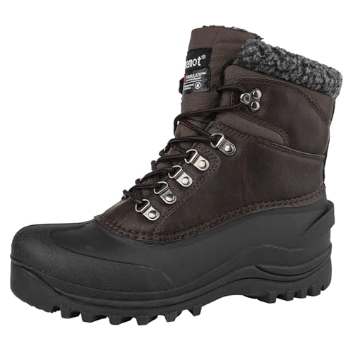 riemot Womens Mens Winter Ankle Boots Waterproof Outdoor Snow Boot Warm Fur Lined Comfortable Non-slip Lace-up Booties for Walking Hiking Trekking Camping Skiing Black