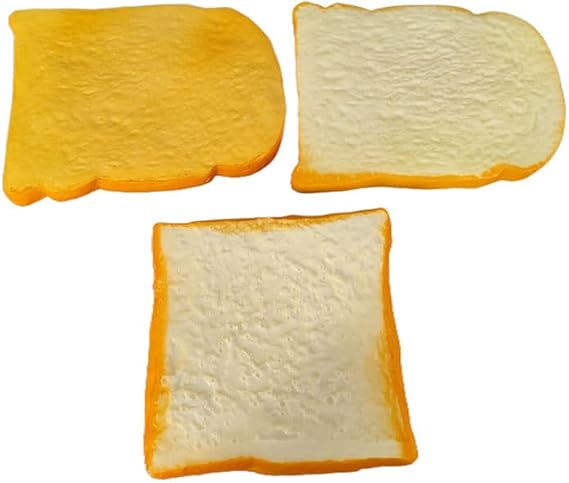 Ebonee Artificial Fake Bread Slices, False Toast Bread Slice for Photography Props, Simulation Bread Realistic Food Model for Kitchen Home Party Halloween Decoration Bakery Display (3 Pack)