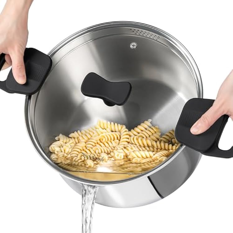 MICHELANGELO Stainless Steel Pasta Pot with Strainer Lid - Pasta Cooker | 8 Quart Induction Pot with Lid, 8 Qt Spaghetti Pot with Silicone Handle