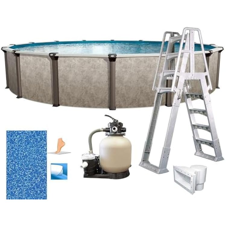 In The Swim 27 Round Above Ground Swimming Pool - Epic Package - Featuring: Sand Filter, Pump System and A-Frame Ladder