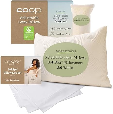 Coop Sleep Goods Adjustable Latex Pillow & Comphy by Coop SoftSpa Pillowcase Set White King Bundle