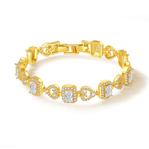 14K Gold Plated Cubic Zirconia Bangle Classic Tennis Bracelet|Cut Simulated Diamond Charm Bracelet for Women | 10mm CZ, Size 7.3 Inches,diameter 3.3inchesTrendy Jewelry Gift