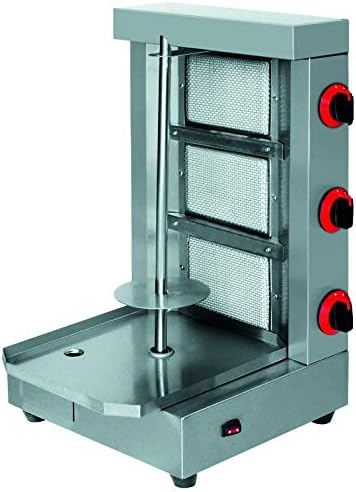 3 Zone 40,000 BTU Commercial PropaneNatural Gas Vertical Broiler Rotisserie Oven Machine Cooker with No Slidable Heater adjustment, for Shawarma Tacos Al Pastor Gyro Doner Kebab