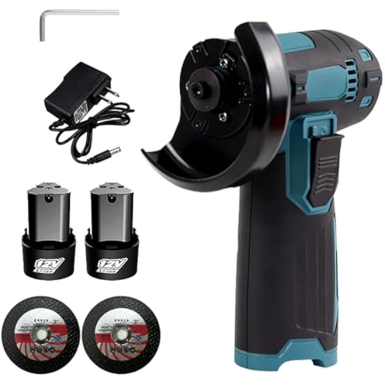 Mini Angle Grinder, Weytoll 12V Cordless Grinder, Brush Angle Grinder Kit, Ginding disc 3 Inch75mm, Lightweight Angle Grinder Tool w 2PCS 1300mAh Lithium-Ion Battery & Charger, 2 PCS Cutting Disc