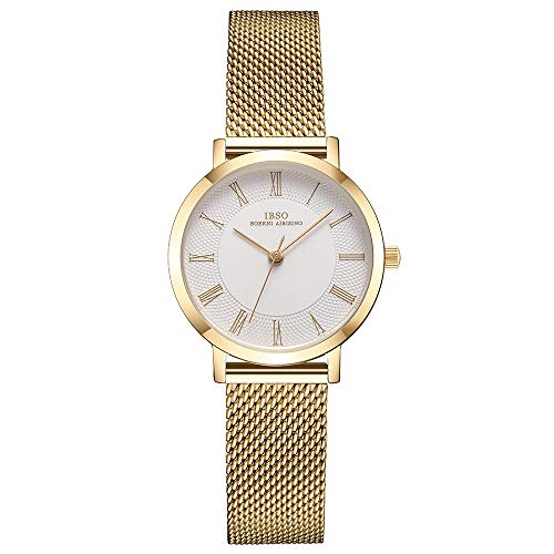 IBSO Women Stainless Steel Band Watches Ladies Quartz Wristwatches Waterproof Mesh Bracelet Watch Relogio Feminino 3636 Gold
