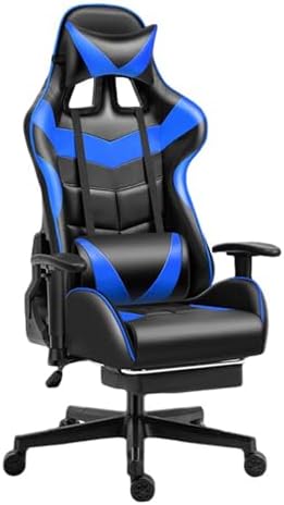 Ergonomic Gaming Chair With Footrest And Lumbar Support, Pu Leather High Back Video Game Chairs, Height Adjustable Computer Chairs With Headrest,Blue,Height 128,138CM