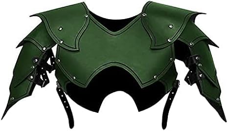 Shoulder Armour, Medieval Retro PU Leather Arm Guard Adjustable Body Chest Harness Protective Gauntlet Vest Armour With Metal Rivets, Cosplay Costume,Green