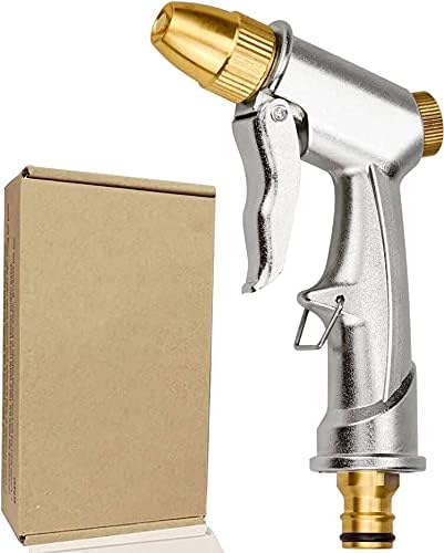 Garden Hose Spray Gun with Full Brass Nozzle, 100% Heavy Duty Metal Water Gun, High Pressure Water Hose Pipe Spray Gun for Car & Pet Washing, Plants Watering, Lawn and Garden Cleaning