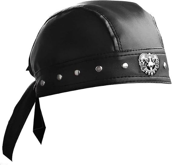 Cycling Bandana Doo Rags Adjustable Skull Cap Motorcycle Biker Leather Cap Black