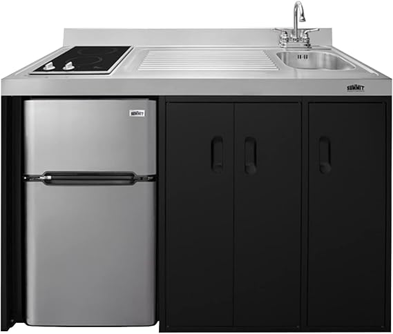 Summit Appliance 54" Wide All-In-One Kitchenette - CK54SINKR | Includes Stainless Steel Sink and Faucet, 2-door Refrigerator-freezer, 2-burner Cooktop, and Storage