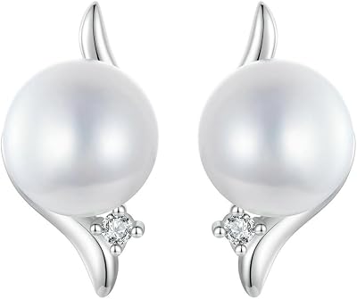 BISAER Sterling Silver Pearl Cubic Zirconia Earrings Studs 18K Gold Plated Flat Back Earrings Hypoallergenic CZ Earrings for Women Gifts for Her