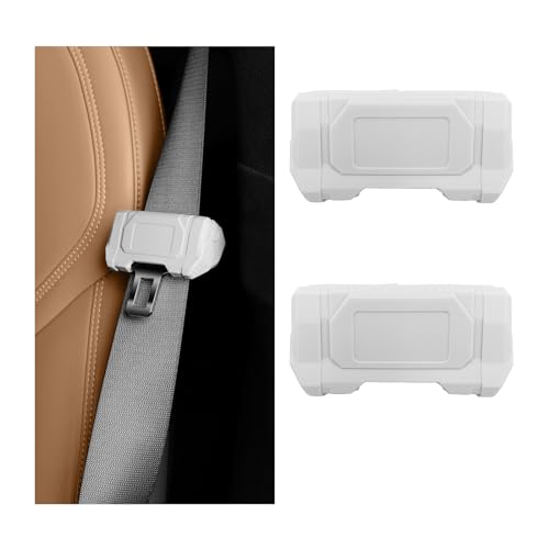 2 PCS Car Seat Belt Buckle Covers, Anti-Scratch Silicon Seat Belt Buckle Protector for Car Safety, Automotive Seat Belt Clips Cover for Van Truck, Interior Car Accessories White