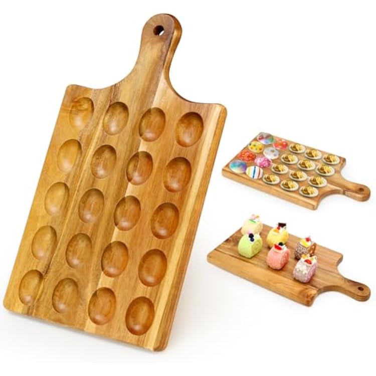 20 Holes Acacia Wood Deviled Egg Tray for Egg Holder Easter Gift Devilled Eggs Container Platter Wooden Cheese Charcuterie Board Devil Egg Serving Dish Carrier Hosting Kitchen Counter Plates