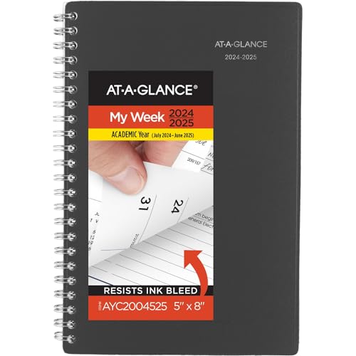 AT-A-GLANCE Planner 2024-2025 Academic, Weekly & Monthly, 5 x 8, Small, Monthly Tabs, Flexible Cover, DayMinder, Charcoal AYC20045