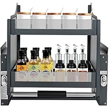 Pull Down Cabinet Organizer, 2-Tier 24 Inch Heavy Duty Pull-Out Cabinet Shelf Drop Down Sliding Shelf Lift Inner Space Saving Wall Mounted Spice Rack Organizer for Kitchen Appliance Lift Upper Cabinet