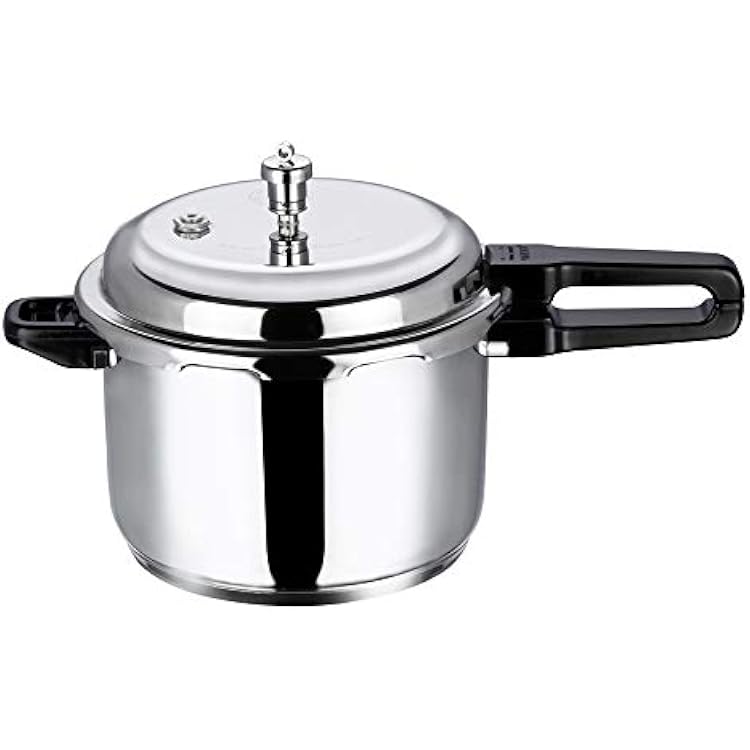 Vinod Pressure Cooker Stainless Steel Outer Lid - 8 Liter Induction Base Cooker Indian Pressure Cooker Sandwich Bottom Best Used For Indian Cooking, Soups, and Rice Recipes, Quinoa