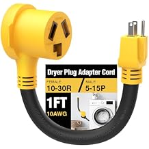 Renters Friendly NEMA 5-15P Household Plug to 10-30R Dryer Adapter Cord 12 Inch Heavy Duty STW 10 Gauge ONLY for 120V Device EV Power Cord