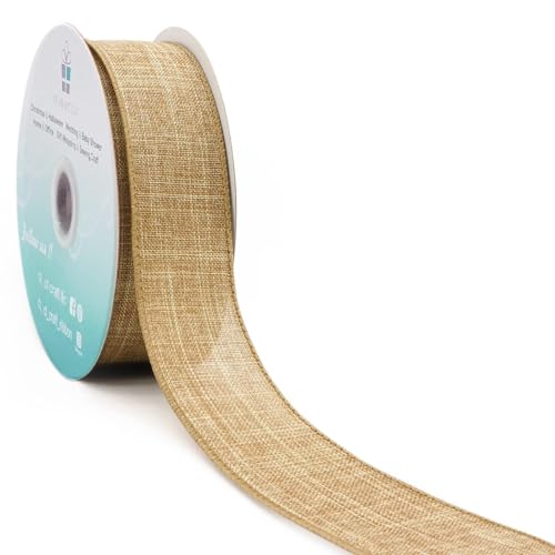 CT CRAFT LLC Burlap Fabric Wired Ribbon 1.5 Inch x 10 Yards Natural Color for Christmas Home Wedding Decor Gift Wrapping Tree Topper Bow Wreath Bouquet DIY Crafts