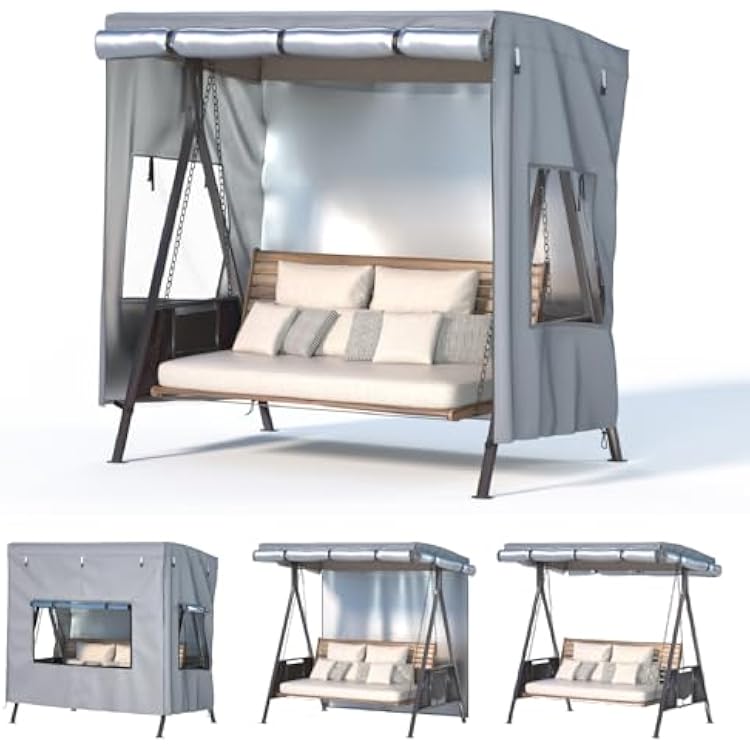 Outdoor Swing Cover, Waterproof 3-Seater Hammock Porch Swing Covers 87L x 60W x 72H, UV-Resistant Garden Glider Chair Cover for Patio Swing, Gray