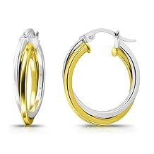 Sterling Silver Intertwining Square-Tube Polished Hoop Earrings, 20mm -25mm