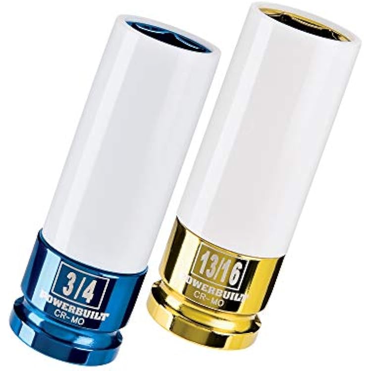Powerbuilt 2 Piece SAE Impact Lug Nut Socket, 34-Inch and 1316-Inch Non-marring and Thin Wall Lug Nut Socket, 12 Inch Drive, Protects Lug Nuts from Damage - 642396