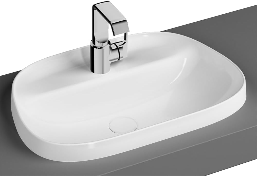 VitrA Frame 5696B403-0041 Benchtop TV Sink with Armature Tape, VitrA Clean, 57 cm, White [Energy Class A]